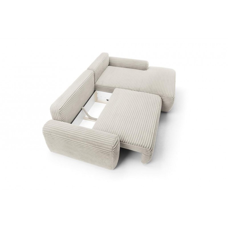 Cremefarbenes Cord-Ecksofa CORDINA mit Schlaffunktion und Bettzeugfach 6/9