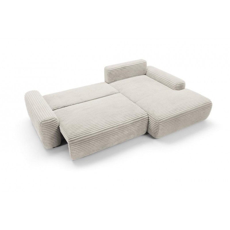 Cremefarbenes Cord-Ecksofa CORDINA mit Schlaffunktion und Bettzeugfach 7/9