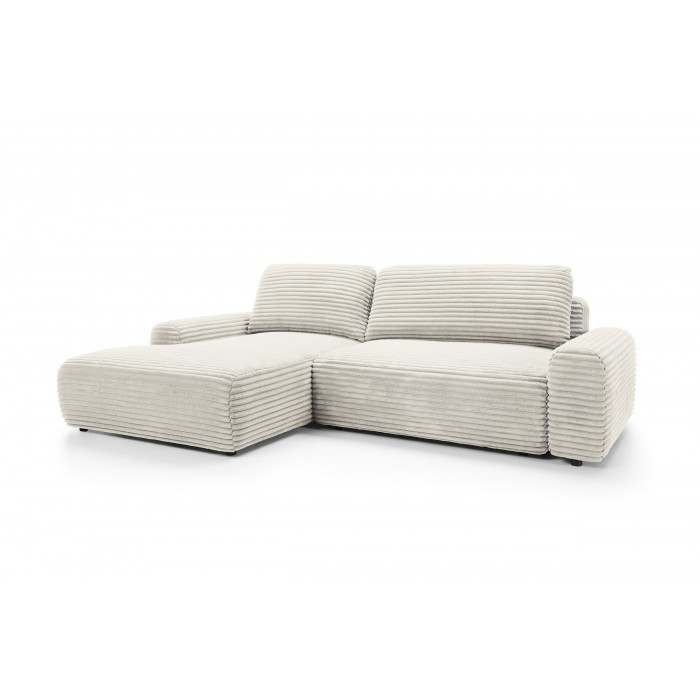 Cremefarbenes Cord-Ecksofa CORDINA mit Schlaffunktion und Bettzeugfach