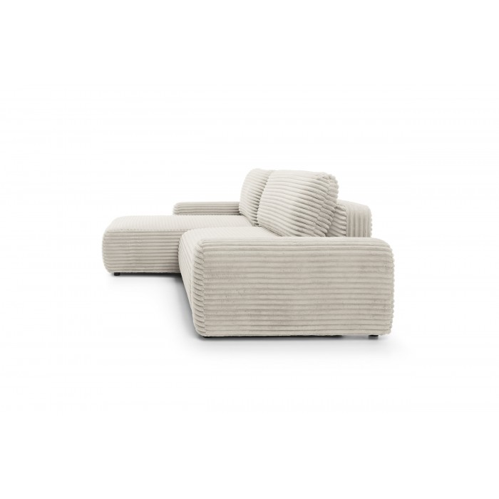 Cremefarbenes Cord-Ecksofa CORDINA mit Schlaffunktion und Bettzeugfach