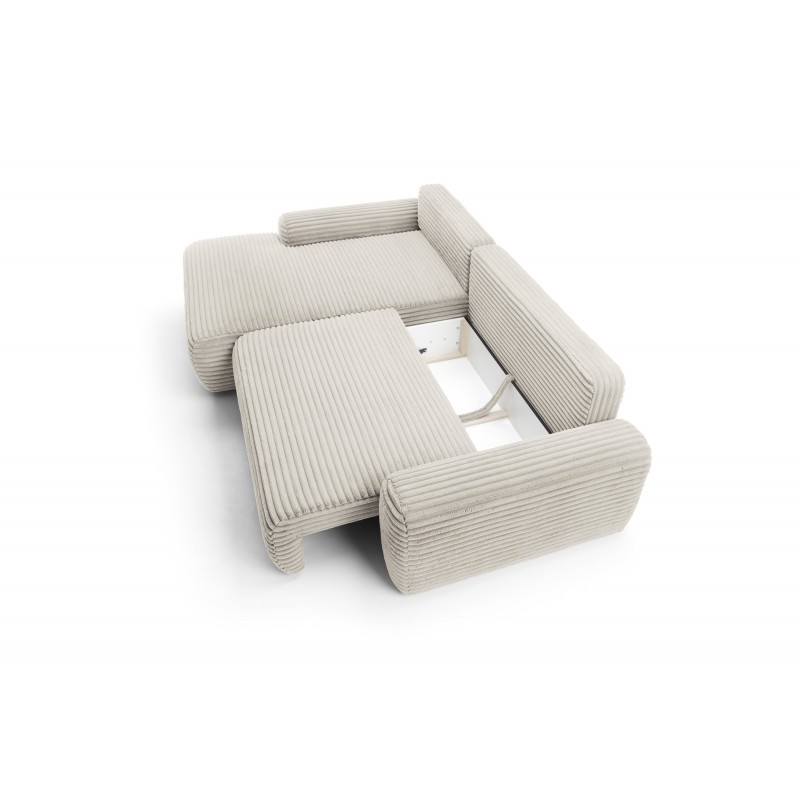 Cremefarbenes Cord-Ecksofa CORDINA mit Schlaffunktion und Bettzeugfach 14/9