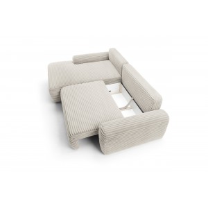 Cremefarbenes Cord-Ecksofa CORDINA mit Schlaffunktion und Bettzeugfach 14/9