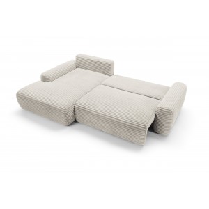 Cremefarbenes Cord-Ecksofa CORDINA mit Schlaffunktion und Bettzeugfach 15/9