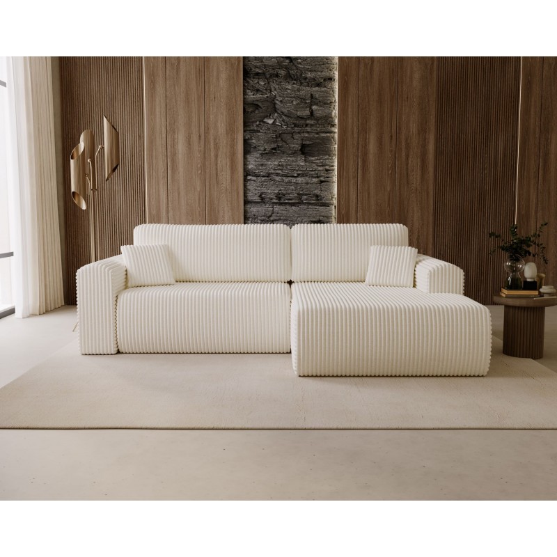 Kord-Ecksofa LINEA weiß - elegant mit Schlaffunktion und Bettzeugfach 1/9