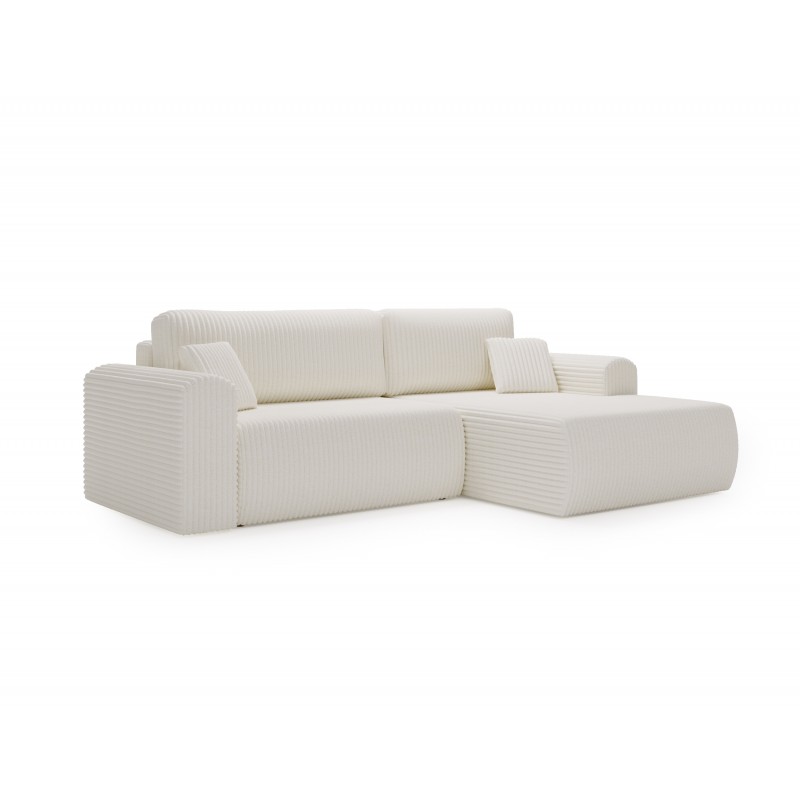 Kord-Ecksofa LINEA weiß - elegant mit Schlaffunktion und Bettzeugfach 2/9
