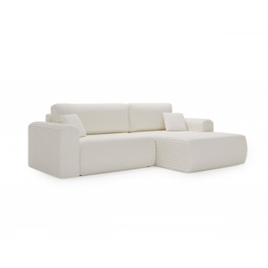 Kord-Ecksofa LINEA weiß - elegant mit Schlaffunktion und Bettzeugfach 2/9