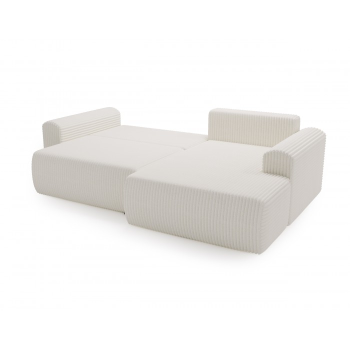 Kord-Ecksofa LINEA weiß - elegant mit Schlaffunktion und Bettzeugfach