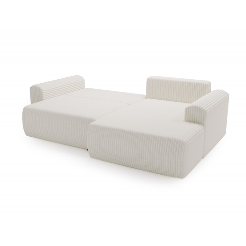 Kord-Ecksofa LINEA weiß - elegant mit Schlaffunktion und Bettzeugfach 3/9