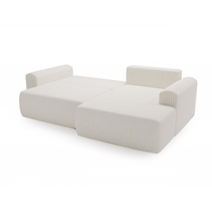 Kord-Ecksofa LINEA weiß - elegant mit Schlaffunktion und Bettzeugfach 3/9