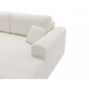 Kord-Ecksofa LINEA weiß - elegant mit Schlaffunktion und Bettzeugfach 4/9