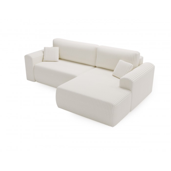 Kord-Ecksofa LINEA weiß - elegant mit Schlaffunktion und Bettzeugfach