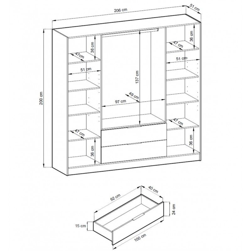 Nelly 4D 4-türiger Kaschmir-Kleiderschrank mit Lamellen und Schubladen 4/9
