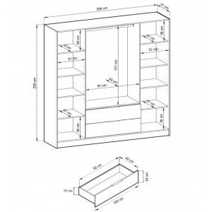Nelly 4D 4-türiger Kaschmir-Kleiderschrank mit Lamellen und Schubladen 4/9