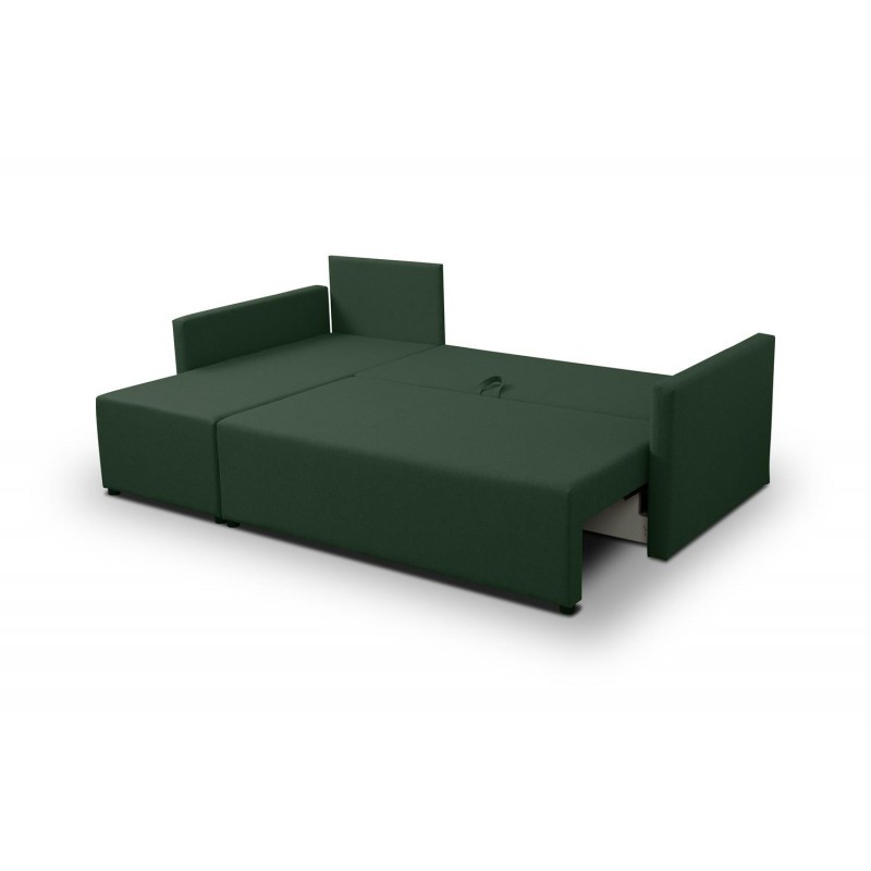 Grünes Ecksofa aus faro KRISO-Stoff mit Schlaffunktion und Staufach für Bettzeug 4/9