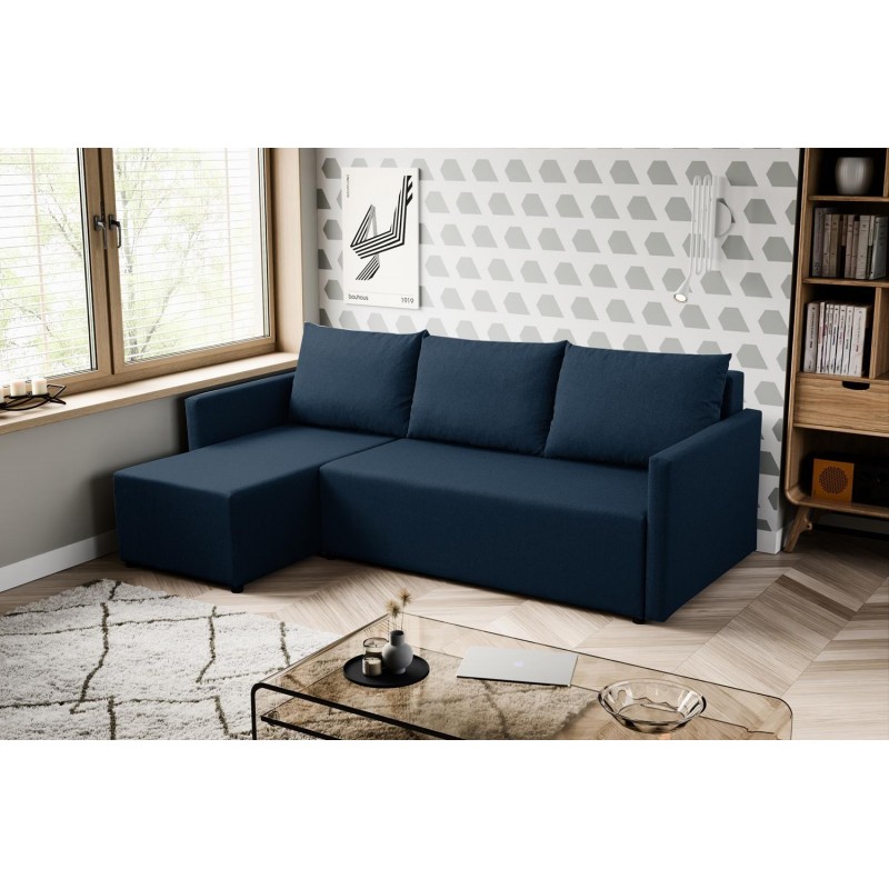 Elegantes navyblaues Ecksofa aus faro KRISO-Stoff mit Schlaffunktion und Bettzeugfach 3/9