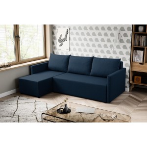 Elegantes navyblaues Ecksofa aus faro KRISO-Stoff mit Schlaffunktion und Bettzeugfach 3/9
