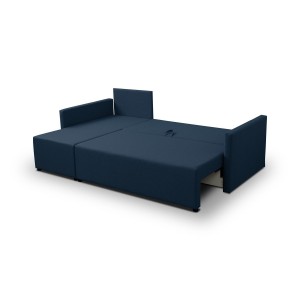 Elegantes navyblaues Ecksofa aus faro KRISO-Stoff mit Schlaffunktion und Bettzeugfach 4/9