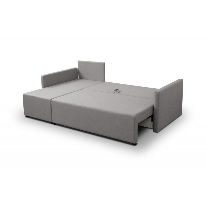 Stilvolles Ecksofa aus grauem Faro-Stoff KRISO mit Schlaffunktion und Staufach für Bettzeug 4/9