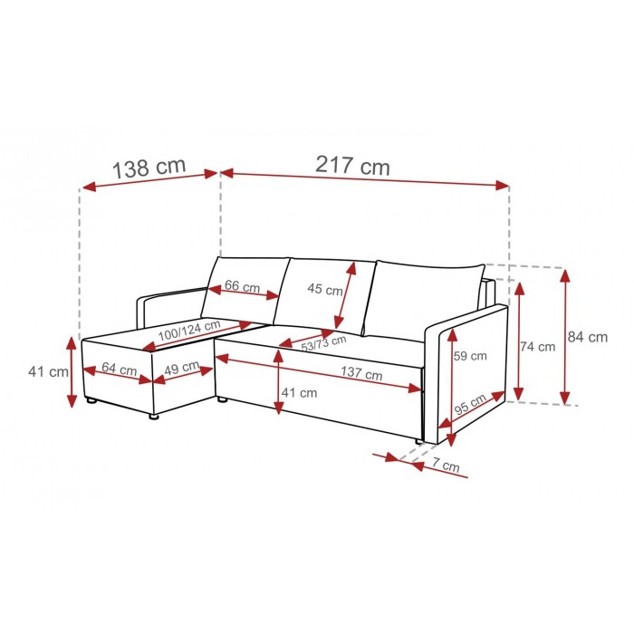 Stilvolles Ecksofa aus grauem Faro-Stoff KRISO mit Schlaffunktion und Staufach für Bettzeug
