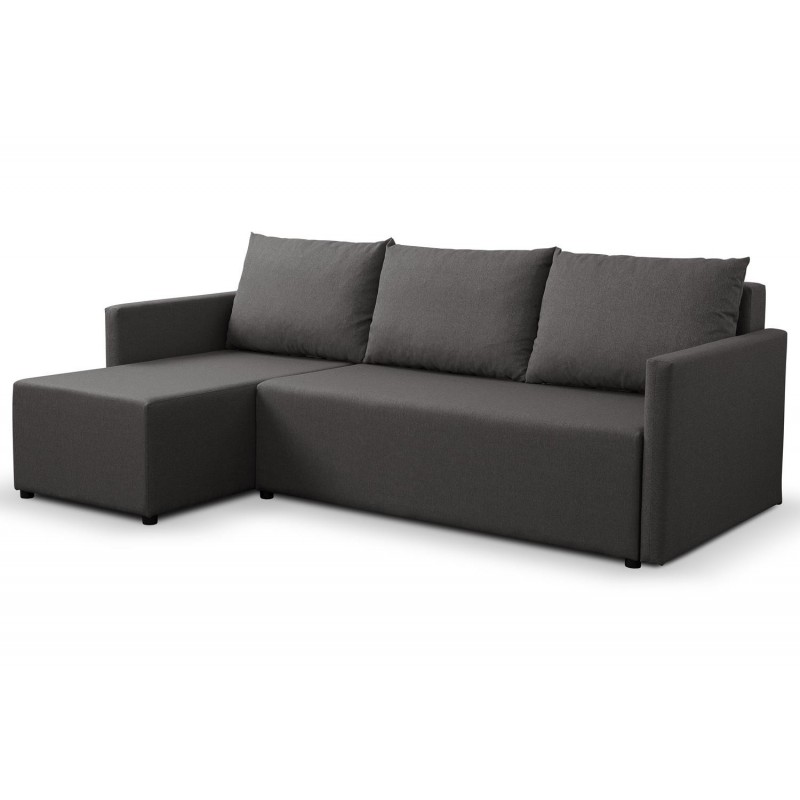 Elegantes anthrazitfarbenes Ecksofa aus faro KRISO-Stoff mit Schlaffunktion und Bettzeugstauraum
