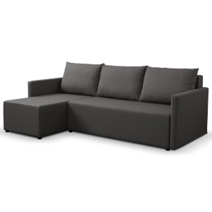 Elegantes anthrazitfarbenes Ecksofa aus faro KRISO-Stoff mit Schlaffunktion und Bettzeugstauraum 1/9
