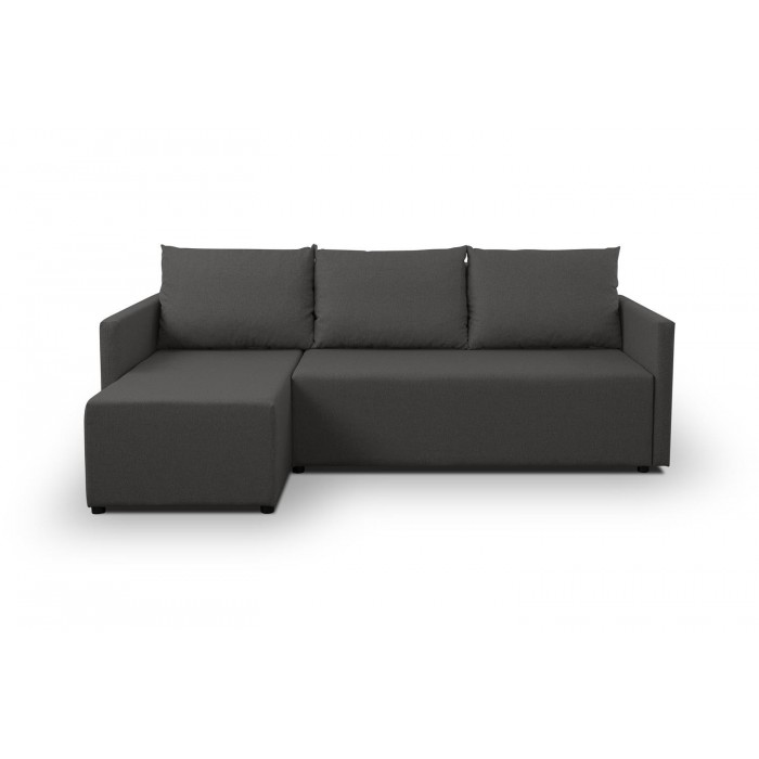 Elegantes anthrazitfarbenes Ecksofa aus faro KRISO-Stoff mit Schlaffunktion und Bettzeugstauraum