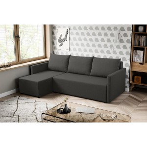 Elegantes anthrazitfarbenes Ecksofa aus faro KRISO-Stoff mit Schlaffunktion und Bettzeugstauraum 3/9