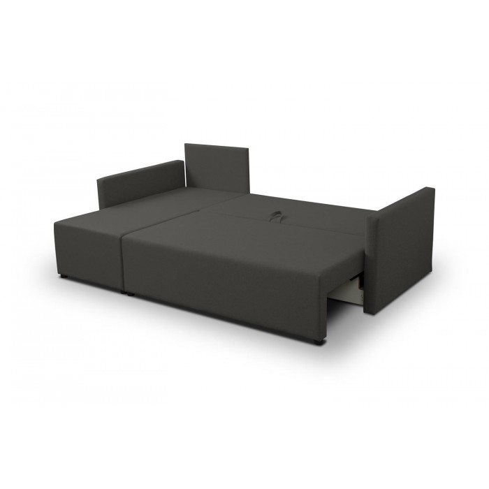 Elegantes anthrazitfarbenes Ecksofa aus faro KRISO-Stoff mit Schlaffunktion und Bettzeugstauraum