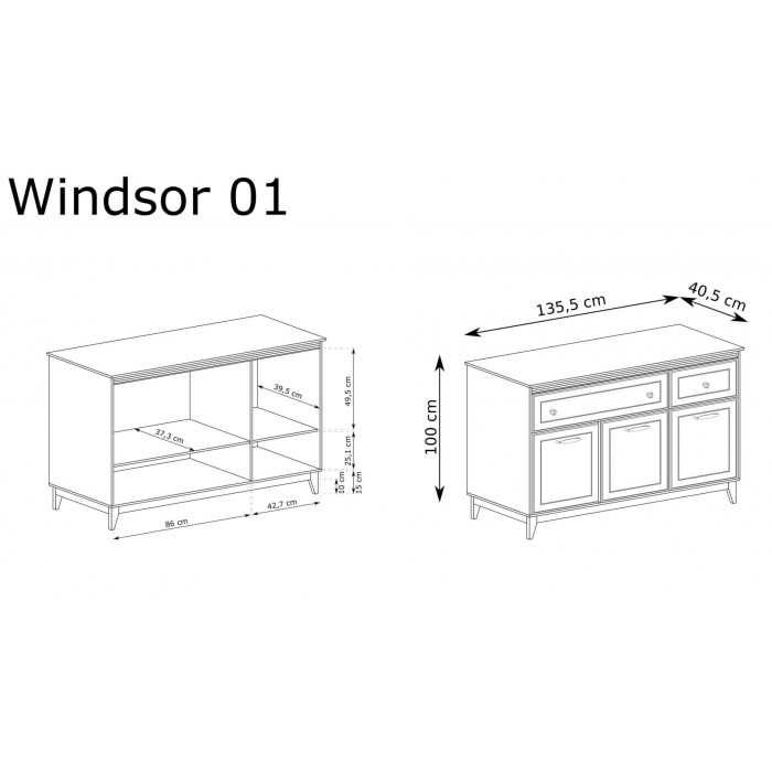 Elegante dreitürige Kommode WINDSOR mit Schubladen, in einem dezenten Kaschmir-Ton