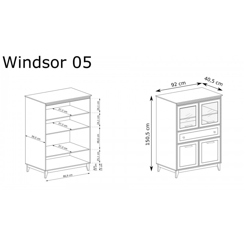 Viertürige Vitrine WINDSOR mit Schublade, in der eleganten Farbe Kaschmir 7/9