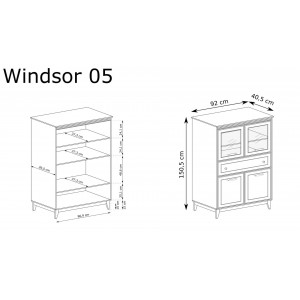 Viertürige Vitrine WINDSOR mit Schublade, in der eleganten Farbe Kaschmir 7/9