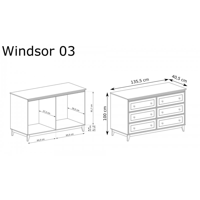 Kommode WINDSOR im klassischen Stil, ausgestattet mit Schubladen, in einem eleganten Kaschmir-Ton 7/9