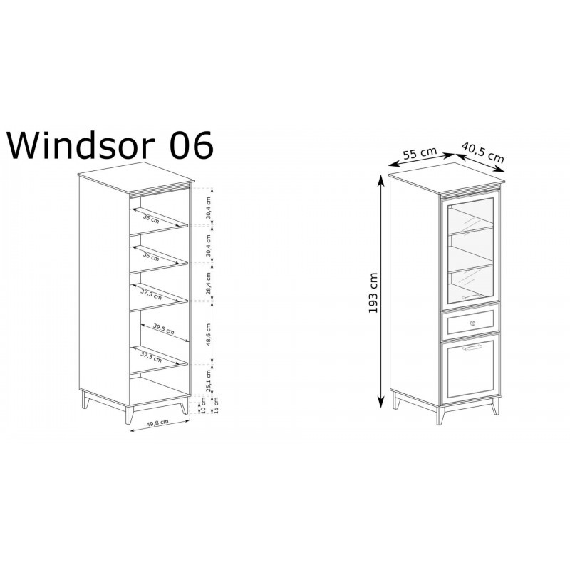 Stilvolle zweitürige Vitrine WINDSOR mit Schublade, in einem dezenten Kaschmir-Ton 7/9