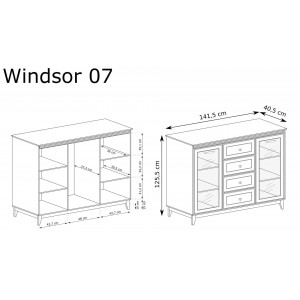 Zweitürige Vitrine WINDSOR mit Schubladen, in einem klassischen Kaschmir-Ton, perfekt für elegante Innenräume 7/9