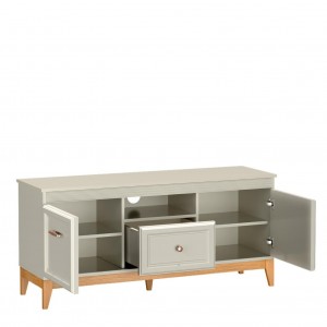 Zweitüriger RTV-Schrank WINDSOR mit Schublade, in einem eleganten Kaschmir-Farbton, passend zu modernen Einrichtungen 3/9