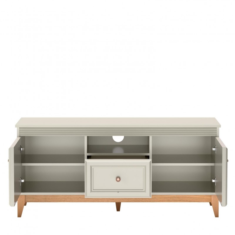 Zweitüriger RTV-Schrank WINDSOR mit Schublade, in einem eleganten Kaschmir-Farbton, passend zu modernen Einrichtungen 4/9