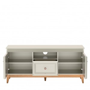 Zweitüriger RTV-Schrank WINDSOR mit Schublade, in einem eleganten Kaschmir-Farbton, passend zu modernen Einrichtungen 4/9