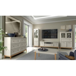 Zweitüriger RTV-Schrank WINDSOR mit Schublade, in einem eleganten Kaschmir-Farbton, passend zu modernen Einrichtungen 5/9
