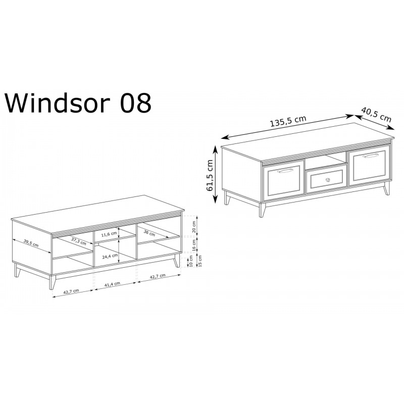 Zweitüriger RTV-Schrank WINDSOR mit Schublade, in einem eleganten Kaschmir-Farbton, passend zu modernen Einrichtungen 7/9