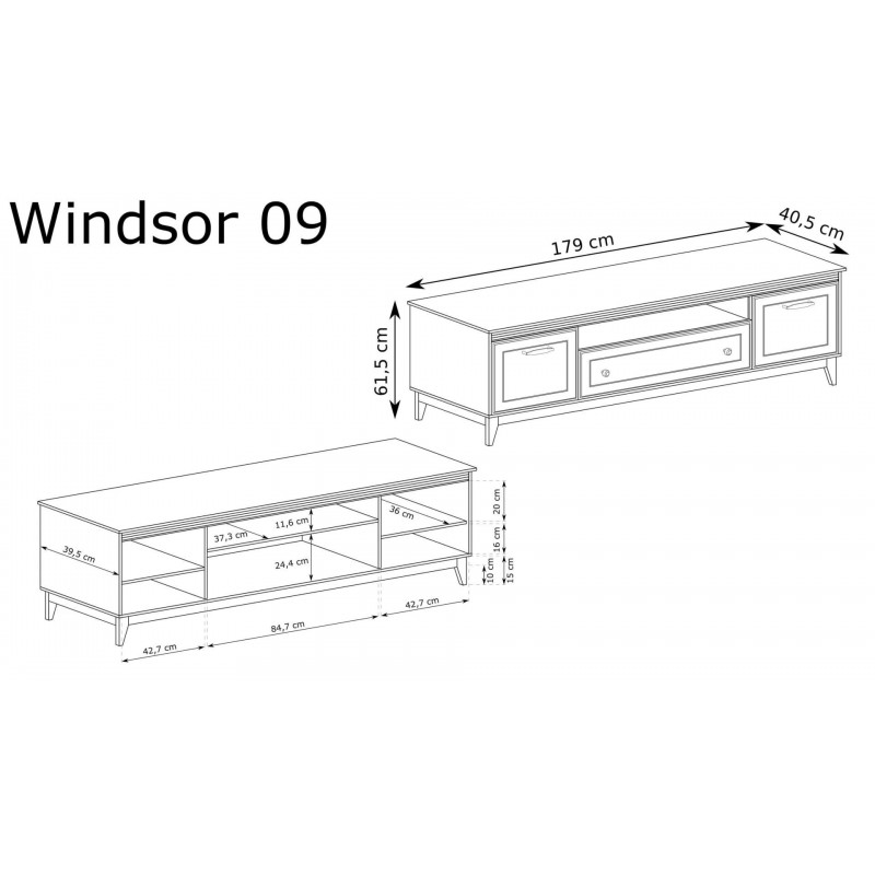 Breiter zweitüriger RTV-Schrank WINDSOR mit Schublade, in einer dezenten Kaschmirfarbe 7/9