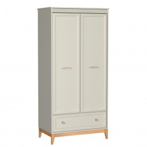 Zweitüriger Kleiderschrank WINDSOR mit Schublade, in einem eleganten Kaschmir-Farbton, perfekt für klassische Innenräume 1/9
