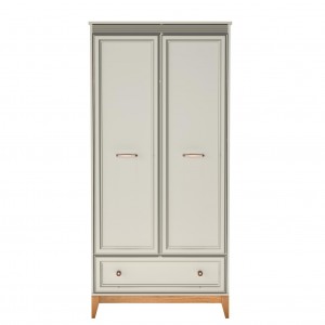 Zweitüriger Kleiderschrank WINDSOR mit Schublade, in einem eleganten Kaschmir-Farbton, perfekt für klassische Innenräume 2/9