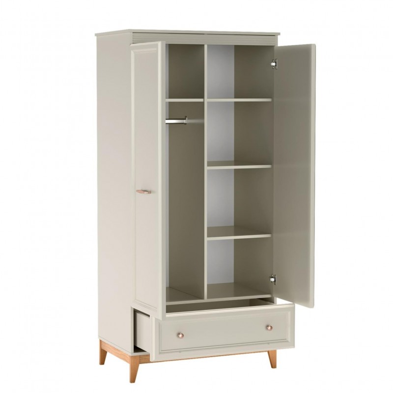 Zweitüriger Kleiderschrank WINDSOR mit Schublade, in einem eleganten Kaschmir-Farbton, perfekt für klassische Innenräume 3/9