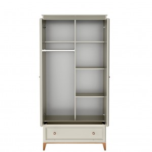 Zweitüriger Kleiderschrank WINDSOR mit Schublade, in einem eleganten Kaschmir-Farbton, perfekt für klassische Innenräume 4/9
