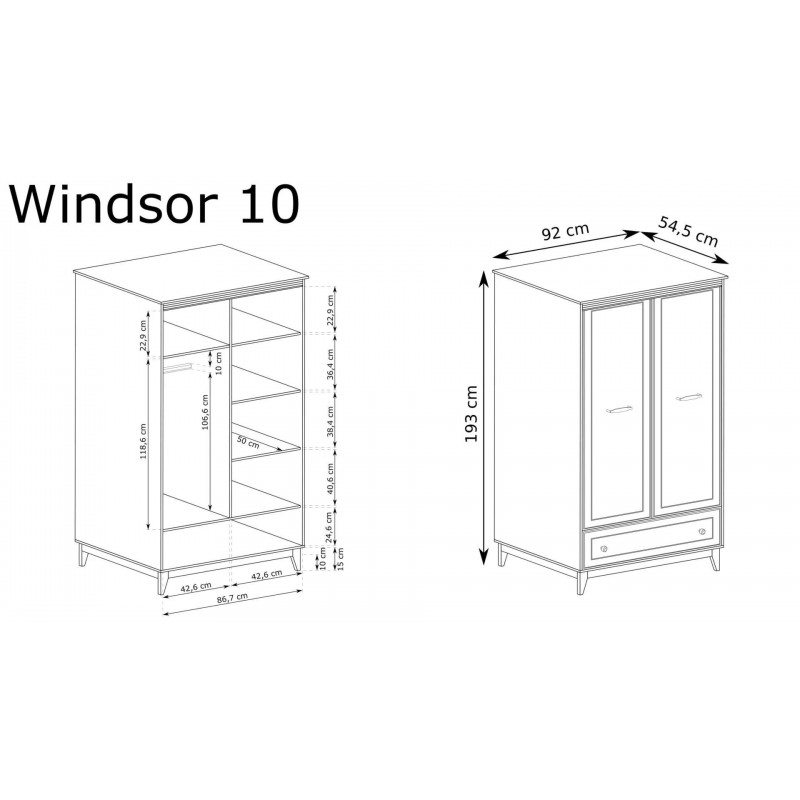 Zweitüriger Kleiderschrank WINDSOR mit Schublade, in einem eleganten Kaschmir-Farbton, perfekt für klassische Innenräume 7/9