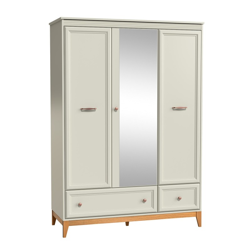 Dreitüriger Kleiderschrank WINDSOR mit Schubladen, in einem dezenten Kaschmir-Ton, perfekt für elegante Räume 1/9