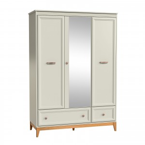 Dreitüriger Kleiderschrank WINDSOR mit Schubladen, in einem dezenten Kaschmir-Ton, perfekt für elegante Räume 1/9