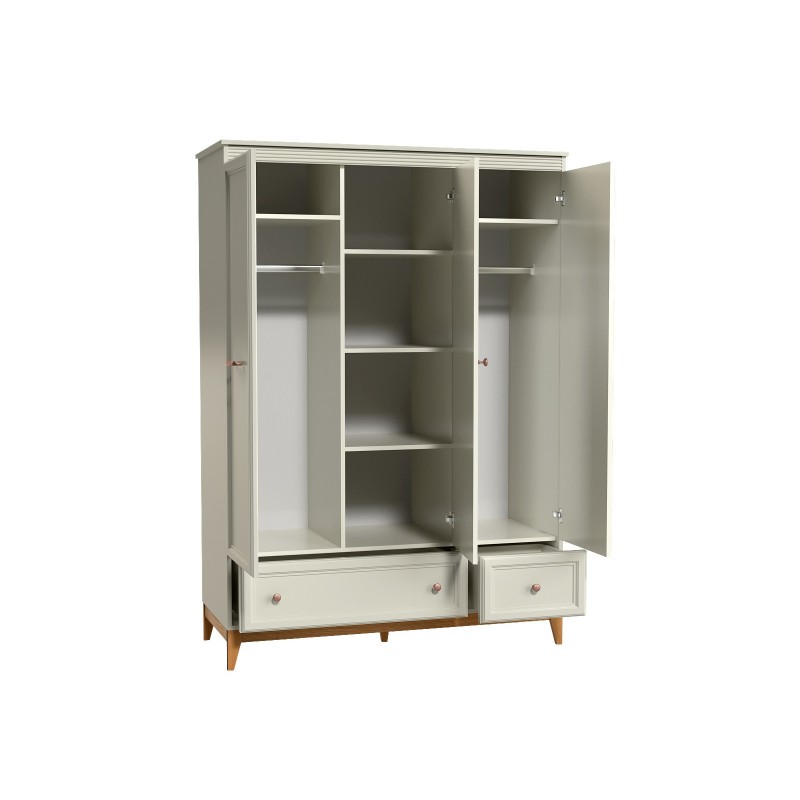 Dreitüriger Kleiderschrank WINDSOR mit Schubladen, in einem dezenten Kaschmir-Ton, perfekt für elegante Räume 2/9