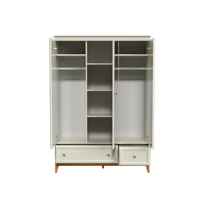 Dreitüriger Kleiderschrank WINDSOR mit Schubladen, in einem dezenten Kaschmir-Ton, perfekt für elegante Räume 3/9