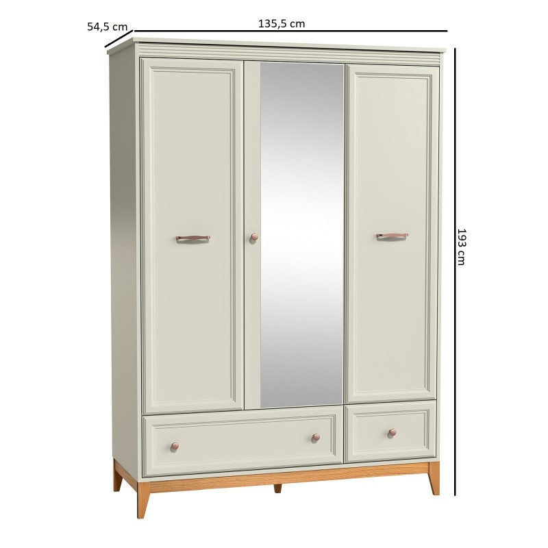 Dreitüriger Kleiderschrank WINDSOR mit Schubladen, in einem dezenten Kaschmir-Ton, perfekt für elegante Räume 5/9
